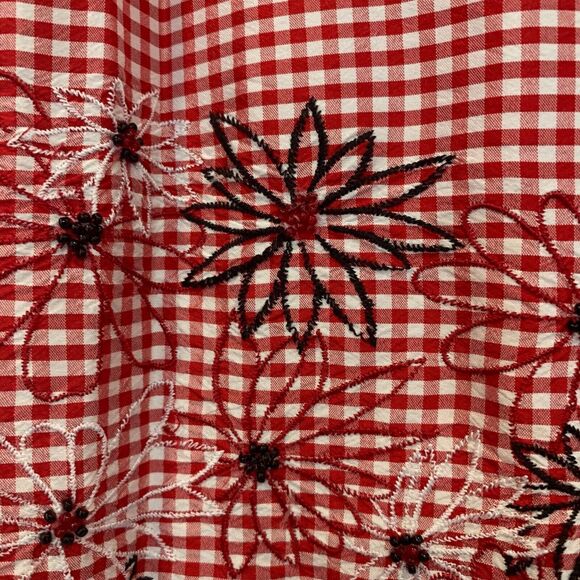 Drapers and Damons Womens Red Silk Flower Embroidered Gingham Shirt 14P Classic - Picture 3 of 9